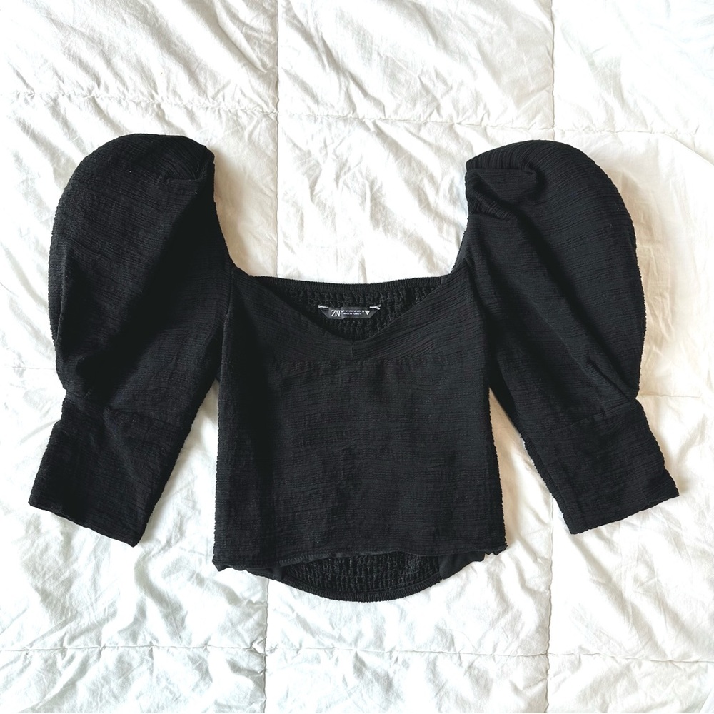 Zara Black Puff Sleeve Blouse